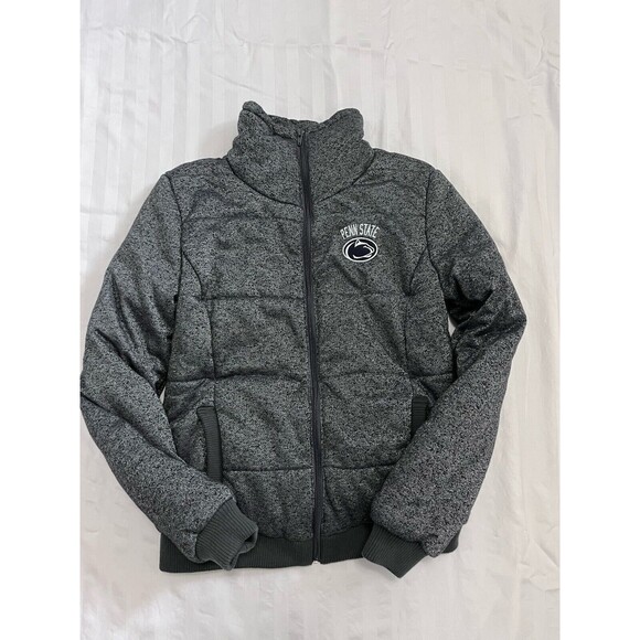 Colosseum Penn State Thick Puffer Coat Jacket Size Small Gray Black Silver Spots - Picture 1 of 8